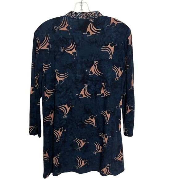 Soft Surroundings Abstract Bird Print Long Sleeve Tunic Top Navy Gold Small - Picture 4 of 6